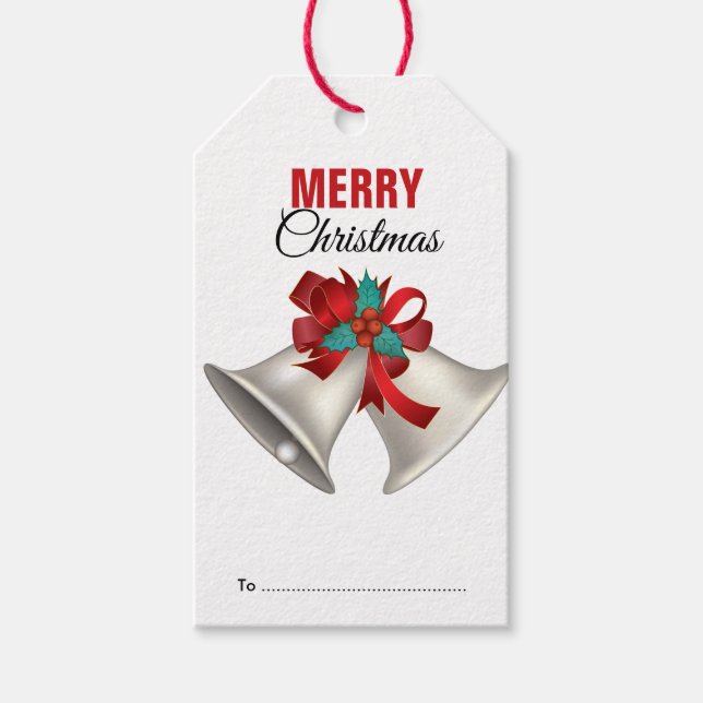 Etiqueta Para Presente Feliz Natal Sinos de Prata Festivos (Frente)