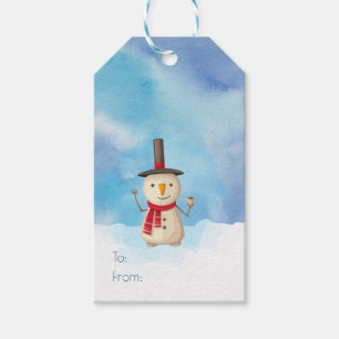 Etiqueta Para Presente Feliz Natal, Snowman A Acenar E A Sorrir