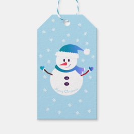 Etiqueta Para Presente Feliz Natal Snowman Snowflakes Azul