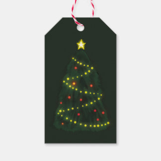 Etiqueta Para Presente Feliz Natal sob uma árvore de Natal brilhante