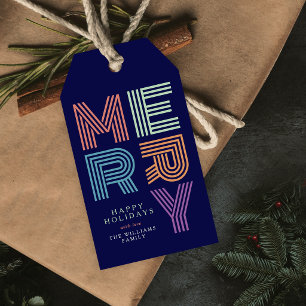 Etiqueta Para Presente Feliz Natal Tipografia Colorida e Divertida em Neg