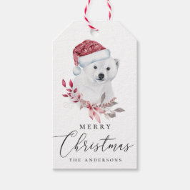 Etiqueta Para Presente Feliz Natal. Urso polar de férias com aquarelas