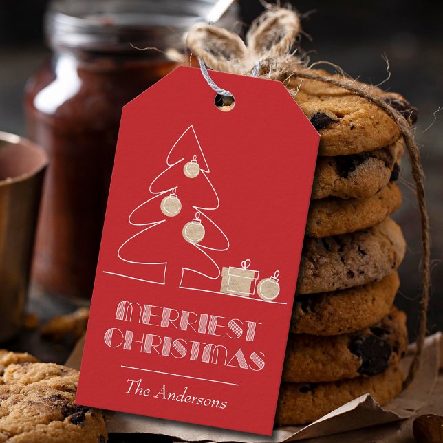 Etiqueta Para Presente Feliz Natal Vermelho (Merriest Christmas Red and Gold Gift or Favor Tags)