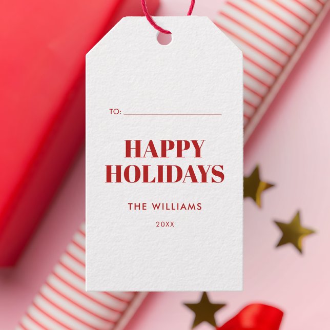 Etiqueta Para Presente Feliz Natal Vermelho e Branco Moderno (Criador carregado)
