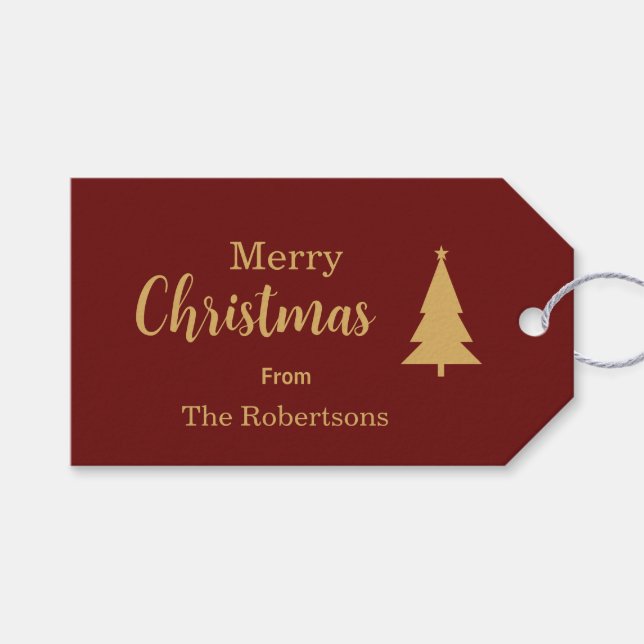 Etiqueta Para Presente Feliz Natal Vermelho e Dourado (Frente (horizontal))