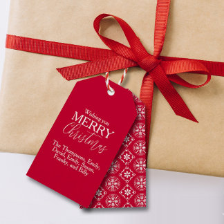 Etiqueta Para Presente Feliz Natal Vermelho Festivo Floco de Neve Simples