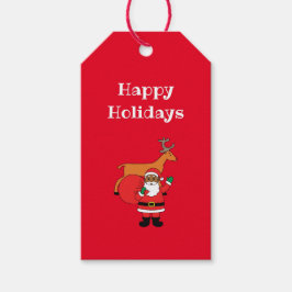 Etiqueta Para Presente Feliz Natal Vermelho Papai Noel Afro-Americano