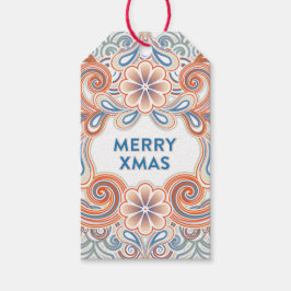 Etiqueta Para Presente Feliz Natal Vintage com flores laranja