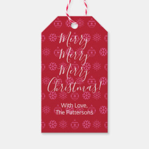 Etiqueta Para Presente Feliz Natal, White Script, DIY Name, Red