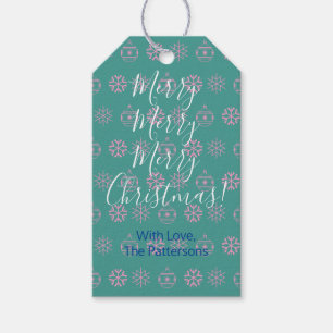 Etiqueta Para Presente Feliz Natal, White Script, DIY Name, Teal