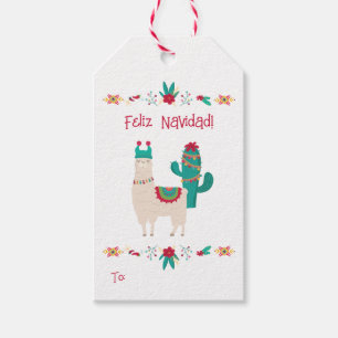 Etiqueta Para Presente Feliz Navidad Bright e Festivo Llama Natal