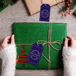 Etiqueta Para Presente Feliz Navidad Natal Azul e Ouro Isaiah 9:6