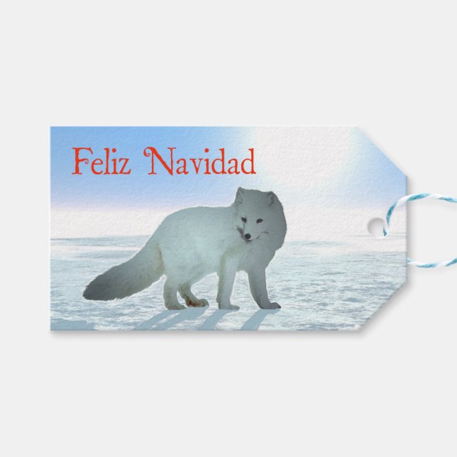Etiqueta Para Presente Feliz Navidad - Raposa Árctica (Frente (horizontal))