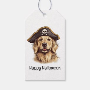 Etiqueta Para Presente Feliz Ouro Pirata de Halloween Cachorro de Retriev