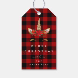 Etiqueta Para Presente Feliz Para Feriado Presente Unicorn Dourado Xadrez