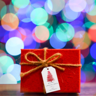 Etiqueta Para Presente Feliz para Natal Árvore de Natal Vermelha Preta