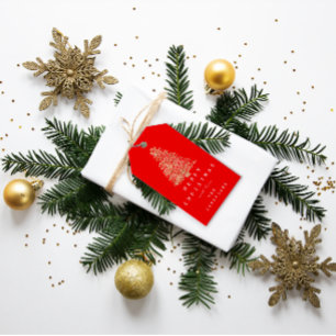 Etiqueta Para Presente Feliz para nomear o cobre do vermelho da árvore d