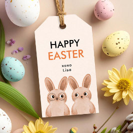 Etiqueta Para Presente Feliz Páscoa com dois adoráveis coelhinhos bebês
