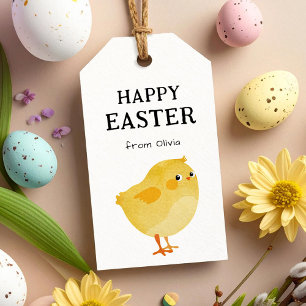 Etiqueta Para Presente Feliz Páscoa com Frango Amarelo