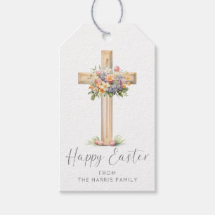 Etiqueta Para Presente Feliz Páscoa Cruz Floral