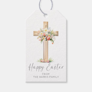 Etiqueta Para Presente Feliz Páscoa Cruz Floral