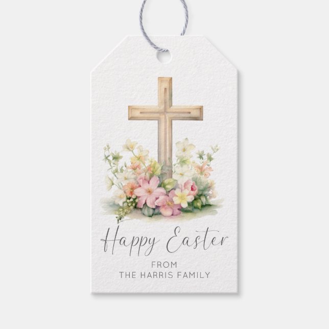 Etiqueta Para Presente Feliz Páscoa Cruz Floral (Frente)