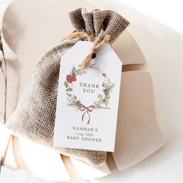 Etiqueta Para Presente Feliz Pequeno Chá de fraldas Vermelho Arco (Criador carregado)