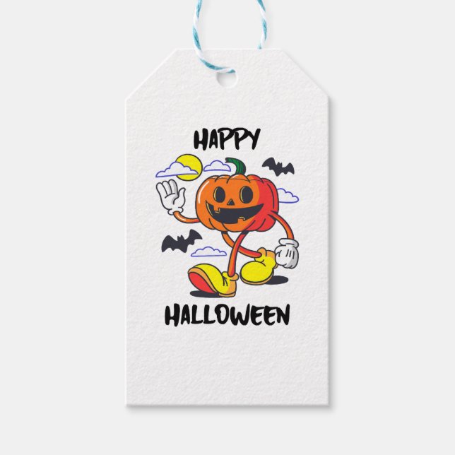 Etiqueta Para Presente Feliz Presente de Halloween de Abóbora (Frente)