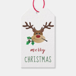 Etiqueta Para Presente Feliz Reindeer De Natal Com Mistletoe