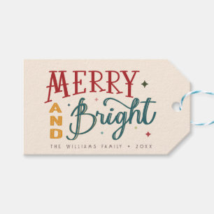 Etiqueta Para Presente Feliz retrô colorida e Natal brilhante