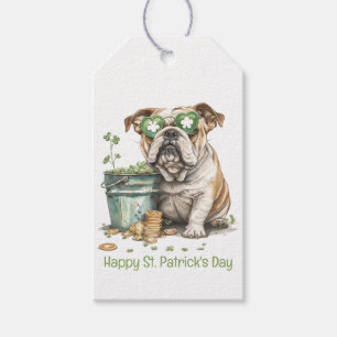 Etiqueta Para Presente Feliz Rua. O Bulldog Inglês do Dia de Patrick