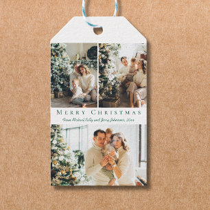 Etiqueta Para Presente feliz script verde de natal 3 fotos colagem