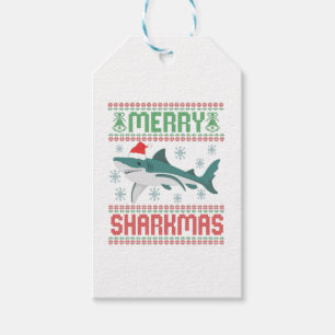 Etiqueta Para Presente Feliz Sharkmas Engraçado Tubarão de Natal Feio