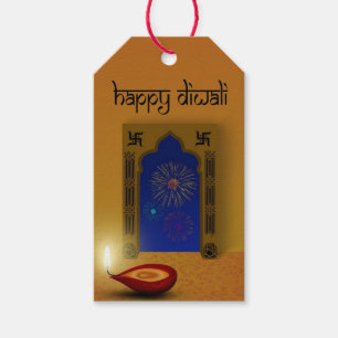 Etiqueta Para Presente Feliz Tag de Presente de Diwali com Fogos de Artif
