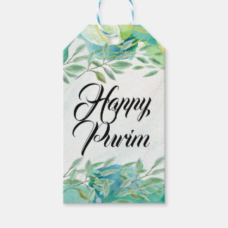 Etiqueta Para Presente Feliz Tag de Presente de Purim Aquarela Verde Dour