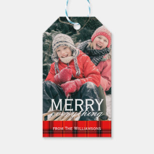 Etiqueta Para Presente Feliz vermelha da xadrez tudo Natal da foto de