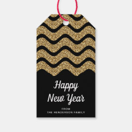 Etiqueta Para Presente Felizes anos novos Faux Dourada Glitter