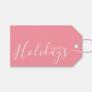 Etiqueta Para Presente Felizes Feriados Rosa Minimalista Branco