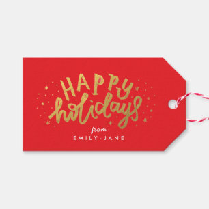 Etiqueta Para Presente Felizes Férias Letra Dourada Vermelho Natal