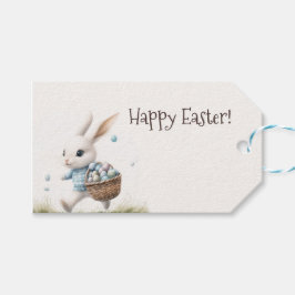 Etiqueta Para Presente Felz pascoa, coelho da Páscoa andando com ovos
