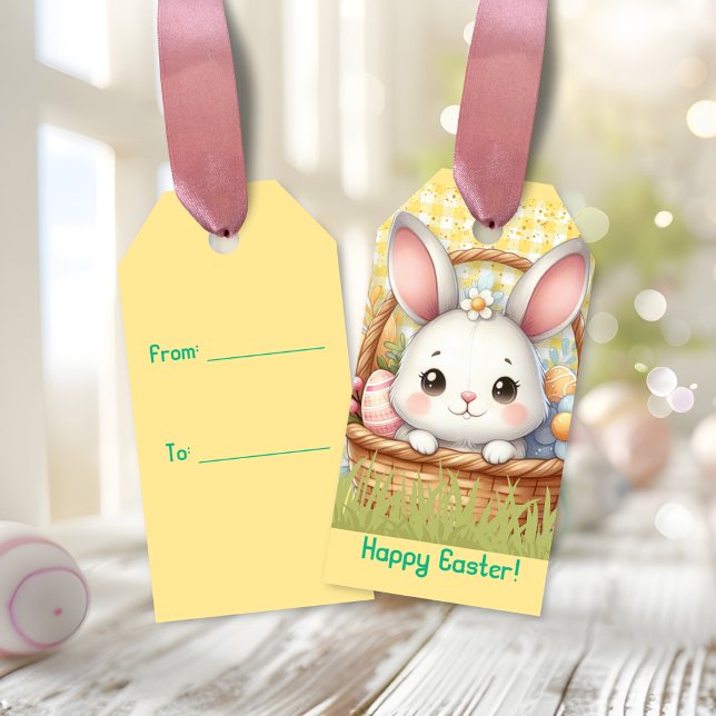 Etiqueta Para Presente Felz pascoa vibrante em fundo amarelo (Vibrant Happy Easter in a Yellow background Gift Tags)