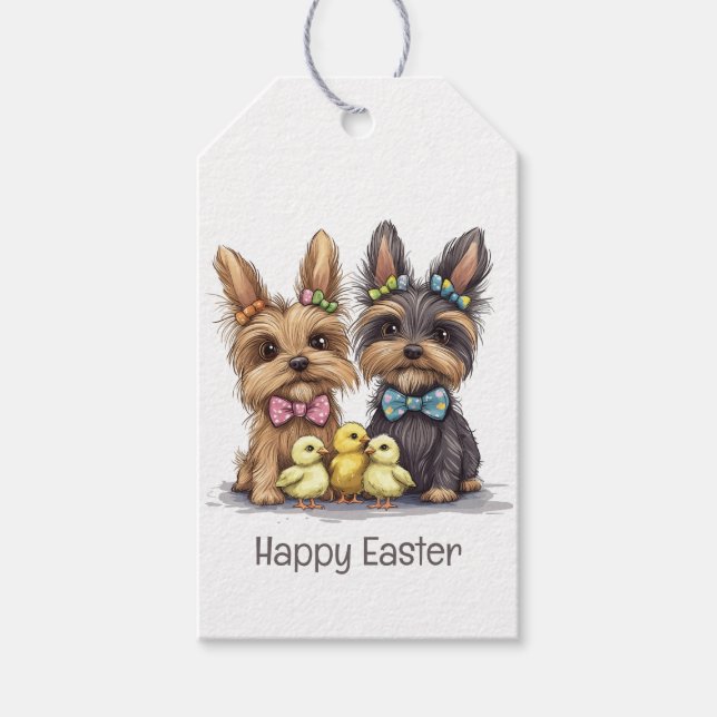 Etiqueta Para Presente Felz pascoa Yorkshire Terrier Dogs (Frente)
