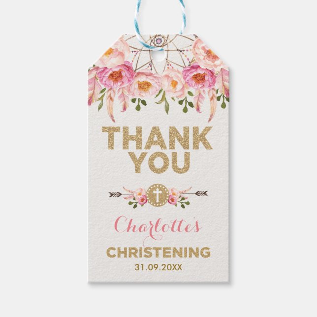 Etiqueta Para Presente Feminine Dreamcatcher Rosa Dourada Cristalização F (Frente)