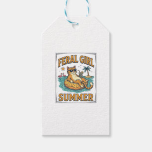Etiqueta Para Presente Feral Girl Summer Gato Flutua Camisa Vintage Desig