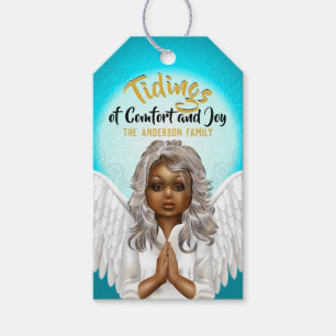 Etiqueta Para Presente Feriado Anjo de Natal Africano Americano
