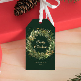 Etiqueta Para Presente Feriado Botânico de Festa de Natal Elegante Verde