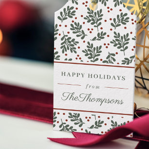 Etiqueta Para Presente Feriado Clássico de Folhagem de Natal Vermelho e V