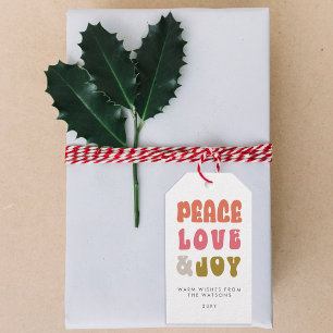 Etiqueta Para Presente Feriado Colorido de Joy Joy Groovy Peace Love