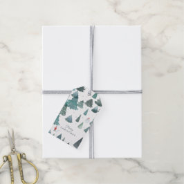 Etiqueta Para Presente Feriado da Floresta de inverno com Aquarela