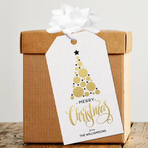 Etiqueta Para Presente Feriado de Árvore de Natal Dourado moderno
